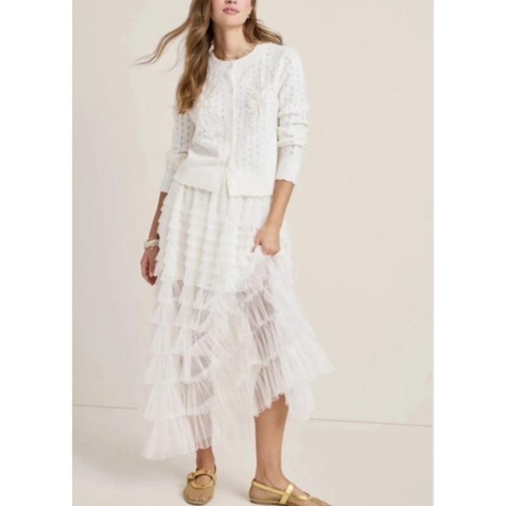 Francescas Ivory Tiered Tulle Maxi Skirt‎ Layered Tulle B021721085F Ivory XL NEW
